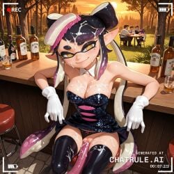 1girl _ absurd_res aged_up ai_assisted ai_generated alcohol_bottles arms_on_table bar bare_shoulders barstool black_hair breasts bukkake callie_(splatoon) cleavage detached_collar doggy_style dramatic_lighting earrings eyes_closed forest from_above grass head_down high_res jewelry long_hair looking_at_viewer mole_under_eye orange_sky outdoors panties_exposed pantyhose pointy_ears purple_hair recording resting_head self_portrait sex_from_behind shadows sitting skirt_lifted sleeping smile solo sunlight sunset surrounded tentacle_hair thigh_highs trees vaginal_sex visible_nipples visible_vagina white_gloves yellow_eyes