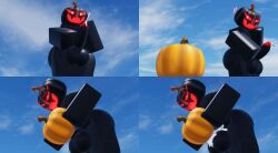 1boy 3d 3d_(artwork) 3d_model black_body cum cum_inside ejaculation lampshaderr34 male penis pumpkin pumpkin_masturbation roblox robloxian sky solo_male tagme