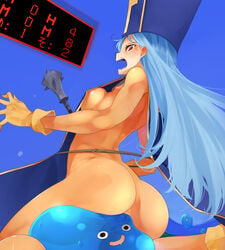 akaume anal_insertion ass clothing dragon_quest dragon_quest_iii gloves mace medium_breasts mitre priest_(dq3) slime slime_(dragon_quest) slime_monster surprised tabard weapon