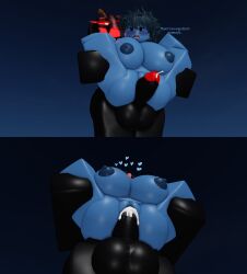 1boy 1boy1girl 1girls 3d 3d_(artwork) black_body blue_body blue_skin cum cum_in_pussy cum_inside dark_blue_hair full_nelson lampshaderr34 original_character roblox sex tagme tongue_out