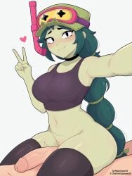 1girls ai_generated alli_(brawl_stars) brawl_stars looking_at_viewer nude penis pussy smile solo white_background