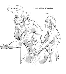 2025 2boys anal anal_penetration anal_sex arm_hair black_and_white cecil_stedman completely_naked completely_naked_male completely_nude completely_nude_male conquest_(invincible) gay gay_anal gay_male gay_sex hair hands_on_hips invincible invincible_(comics) invincible_(tv_series) leg_hair light-skinned_male light_skin male male/male male_only male_penetrated male_penetrating male_penetrating_male muscular muscular_male mustache naked naked_male no_visible_genitalia nude nude_male open_eyes pubes pubic_hair scar sex short_hair simple_background spanish_text standing standing_sex text text_bubble viltrumite white_background yaoi