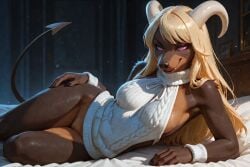 1girls ai_generated anthro_female blonde blonde_hair canid curved_horns dog_girl elma_(scorpianpp) female generation_2_pokemon hellhound horns houndoom original_character pink_eyes pokemon pokemon_(species) scorpianpp self_upload stable_diffusion yellow_hair