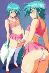 1girl 2_tails ai_assisted ai_generated aqua_hair arched_back aroused_face big_balls blushing bows cheerleader_outfit cock_ring crop_top cumming cute_face deepthroat detailed_face erect_cock eye_shadow fat_ass femboy flat_chest gay green_eyes hard_cock highres large_cock masturbating masturbation micro_skirt mini_skirt official_art orgasm overwhelming_pleasure panties plump_ass red_heels retro_artstyle round_ass seductive_face self_fuck self_pleasure short_hair skinny_waist solo source_anime spiked_hair thick_thighs thigh_high_stockings tiny_waist white_gloves