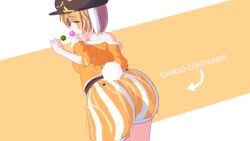 1girls 3d 3d_animation animated ass ass_shake black_suit blonde_hair bunny_ears bunny_tail dango food hat leinnhart looking_back miniskirt music orange_shirt panties rabbit_girl ringo_(touhou) skirt solo sound tagme thighs touhou video white_panties white_skirt yellow_shorts
