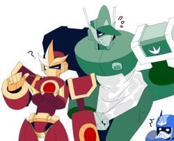 accurate_body_type blushing blushing_male confused embarrassed first_porn_of_character gem golden_bikini gravity_circuit kai_(gravity_circuit) pat_(gravity_circuit) robot robot_boy robot_humanoid robot_joints tiny_waist