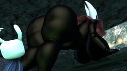 angry below_view bending_forward bending_over gaming hollow_knight hollow_knight_(franchise) hornet_(hollow_knight) huge_ass huge_breasts pc protagonist_(hollow_knight) size_difference
