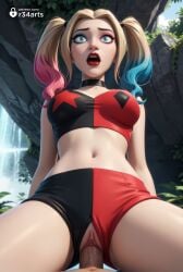 1boy 1boy1girl 1girls ai_generated artist_name black_choker blonde_hair blue_eyes blue_hair breasts choker clitoris clothed_female_nude_male clothing_aside cowgirl_position crop_top dc dc_comics eyeshadow female gradient_hair harley_quinn harley_quinn_(series) hi_res lipstick looking_at_viewer makeup mascara medium_breasts midriff mole multicolored_clothes multicolored_hair navel open_mouth outdoors patreon_username penis pink_hair pov pussy r34arts red_lips sex short_shorts shorts solo_focus spread_legs stomach straddling straight thighs twintails twitter_logo uncensored vaginal_penetration vaginal_sex