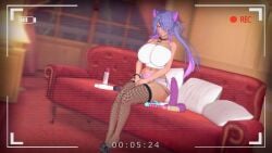 1girls 2023 3d breasts camera_pov camera_view cat_ears catgirl deluxe_rosie dildo female female_only fishnets huge_breasts indie_virtual_youtuber indoors rosie_(vtuber) sex_toy sex_toys short_shorts sitting sofa solo solo_female tan-skinned_female tan_body tan_skin vibrator virtual_youtuber