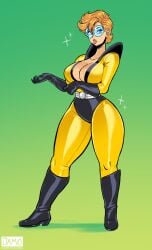 1girls ant-man_(series) big_breasts blonde_hair blonde_hair_female bodysuit boots breasts briefs female_only glasses gloves jamoart marvel marvel_comics short_hair short_hair_female solo solo_female solo_focus superhero superhero_costume superheroine tagme trunks yellow_jacket yellow_jacket_(marvel) yellow_jacket_(rita_demara)