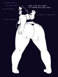 anthro asriel_dreemurr ass big_butt bikini catty_(undertale) clothing deltarune dracozhilla felid female grab_the_butt happy hi_res humiliation lyrics male mammal mentioned_character offscreen_character offscreen_male penis_humiliation shake slightly_chubby small_penis_humiliation smile solo swimwear twerking two-piece_swimsuit undertale undertale_(series) underwear