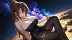 ai_generated azur_lane big_breasts brown_hair color colored female female hell-pantsu jean_bart_(azur_lane) purple_eyes uncensored