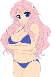 baka_to_test_to_shoukanjuu bikini blue_eyes breasts erect_nipples female hair_ornament hairclip highres himeji_mizuki legs long_hair navel photoshop pink_hair smile solo swimsuit thighs vector_trace