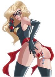 1girls anal anal_beads anal_sex anus arched_back ass avengers blonde_hair blue_eyes blush butt captain_america_(dildo) carol_danvers dat_ass dildo double_penetration elbow_gloves eyelashes female female_only happy highres human human_only iron_man_(dildo) jamflavored leotard leotard_aside light-skinned_female light_skin long_hair looking_back marvel marvel_comics mask masturbation ms._marvel ms._marvel_(carol_danvers) ms._marvel_(dildo) panties_aside pubic_hair pussy red_lipstick sash slim smile solo spread_ass spread_pussy themed_anal_beads themed_dildo thighhighs vaginal_penetration white_background