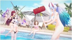 bikini bikini_bottom bikini_top boku_no_hero_academia crossover erza_scarlet fairy_tail koikatsu my_hero_academia nier:_automata ochako_uraraka one_piece patchouli_knowledge reisen_udongein_inaba sexy size_difference taller_girl tenguyurilove touhou yamato_(one_piece) yorha_2b