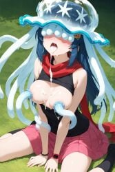 ai_generated blue_hair dawn_(pokemon) exposed_breasts hypnosis long_hair mind_control nihilego nintendo open_mouth pokemon tagme tongue