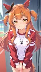 1futa ai_generated animal_ears artist_request big_penis erection erection_under_clothes futanari horse_ears horse_girl horse_tail large_penis looking_at_viewer mayano_top_gun_(umamusume) orange_eyes orange_hair pênis smile smirk smirking umamusume umamusume_pretty_derby