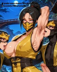 ai_generated etunazai female licking_armpit mask mortal_kombat ninja rule63 scorpion_(mortal_kombat) white_eyes