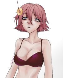 blank_eyes blank_stare drooling hypnosis large_breasts original_character pink_hair saliva short_hair sinsapphic sweat sweatdrop tagme