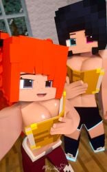 1futa 1girl abs black_hair black_socks blue_eyes book_on_breasts c4d caithlyn_(morirosemc) confused_face female futa_with_female futanari happy_female long_pants meme minecraft mori_rose_(morirosemc) morirosemc neon_lights ouch_meme ponytail red_hair selfie short_pants small_breasts topless_female topless_futanari two_tone_eyes white_belt white_shoes