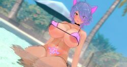 1girls 2023 3d areola_slip areolae beach big_areola big_nipples bikini breasts cat_ears catgirl deluxe_rosie erect_nipples female female_only huge_breasts indie_virtual_youtuber micro_bikini nipple_bulge ocean outdoors rosie_(vtuber) solo solo_female string_bikini tan-skinned_female tan_body tan_skin virtual_youtuber