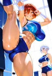 abs ai_generated bandages clothing highres muscular original short_hair shorts sports_bra sportswear
