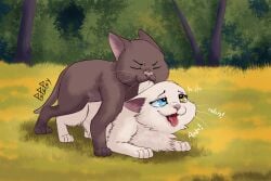 3:2 amber_eyes ambiguous_penetration bite blue_eyes bodily_fluids brown_body brown_fur closed_eyes domestic_cat duo felid feline felis female female_penetrated feral feral_on_feral forest forest_background from_behind_position fucked_silly fur grass heart_eyes heart_symbol heterochromia hi_res male male/female male_penetrating male_penetrating_female mammal misket_(pspspsy) moan nature nature_background outside_sex penetration pink_nose plant pspspsy saliva saliva_string scruff_bite sex tongue tongue_out tree white_body white_fur