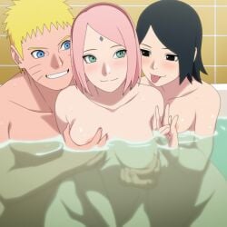 1boy ai_generated aianimearthd bath bathing boruto:_naruto_next_generations grabbing_breasts naruto naruto_(series) sakura_haruno sarada_uchiha shower uzumaki_naruto