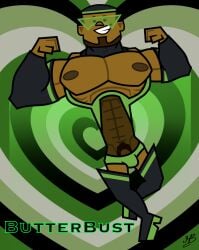 costume dark-skinned_male dark_skin dj_(tdi) huge_pecs male male_only milosnastyac muscles naked penis superhero total_drama_(series) total_drama_island