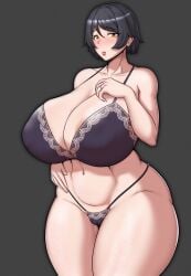 1girls big_breasts kamu33 lingerie married_woman milf nipples_visible_through_clothing original_character short_hair thick_thighs voluptuous wedding_ring