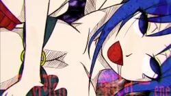 2013 2girls :d blue_eyes blue_gloves blue_hair blue_top cleavage drool drooling echidna_(maha_no_hanashi) ell182a_(masa_works_design) encantada_(vocaloid) english_text eyes_up female/female female_on_female forced_yuri gloves gumi hand_on_wrist hatching_(texture) hatsune_miku hindi_text humping maha_no_hanashi masa_works_design multiple_girls mv_character o-ring o-ring_top official_art rape red_skirt rolling_eyes screenshot skirt tear text the_dancer_(maha_no_hanashi) vocaloid yuri
