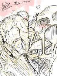 2boys armored_titan attack_on_titan bertolt_hoover colossal_titan heart licking male male_only monochrome muscular_male oral reiner_braun saliva shingeki_no_kyojin size_difference tagme tongue yaoi