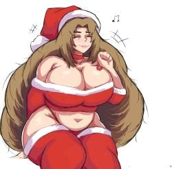 bbw chubby large_breasts limbus_company littleteze project_moon rodion_(limbus_company) santa_costume santa_hat