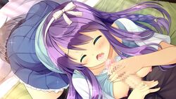 blush braids breasts censored closed_eyes daikou_wakako female game_cg headband koi_saku_miyako_ni_ai_no_yakusoku_wo_~annaffiare~ long_hair natsume_eri nipples penis purple_hair skirt