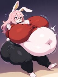 ai_generated angel_the_bunny anthro belly_expansion big_breasts bunny expansion fat furry huge_belly huge_breasts hyper hyper_breasts tagme weight_gain