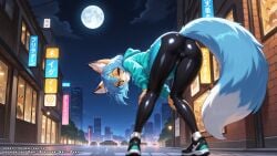 ai_generated ass ass_focus canine color colored dog_ears dog_tail female female furry furry_ears furry_tail hell-pantsu leggings pussy_peek sports_uniform tail uncensored