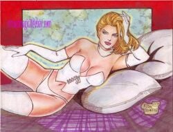 2010s 2014 big_breasts blonde_hair blue_eyes breasts cleavage corset emma_frost fishnets hellfire_club jpeg laced_corset marvel marvel_comics panties pillow_shading pinup pinup_pose rodel_martin white_queen x-men