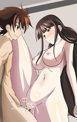 1boy areolae breasts brown_hair collarbone female happy happy_sex high_school_dxd hips huge_breasts hyoudou_issei hyoudou_miki incest legs long_hair midriff milf mother mother_and_son navel nipples nude pixiv8137317 sex shiny shiny_skin smile tongsheng wide_hips yxyyxy