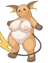 1girls 2025 340m/sec areolae big_breasts blush female female_only full_body generation_1_pokemon hi_res looking_at_viewer mammal nintendo pokemon pokemon_(species) pussy raichu smiling smiling_at_viewer solo standing white_background