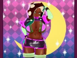 1girls 3d bikini_top dark-skinned_female fate/grand_order florence_nightingale_(trick_or_treatment)_(fate) gigantic_breasts gloves green_eyes koikatsu latex marina_(splatoon) mike_oxlong miniskirt splatoon stockings