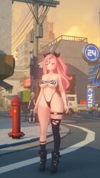 3d big_breasts boots cleavage nicole_demara pink_hair stockings thick_thighs thong_bikini zenless_zone_zero