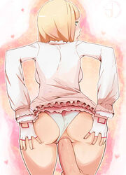 1boy ass ass_grab blonde_hair dress emilie_de_rochefort female fingerless_gloves from_behind gloves hands_on_ass human looking_back male namco panties_aside penis pov pussy saltyicecream sex skirt_lift straight tekken uncensored vaginal_penetration white_dress white_gloves