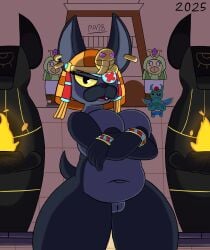 absurd_res anthro anubian_jackal black_body black_fur brawl_stars breasts canid canine canis colonel_ruffs_(brawl_stars) duo egyptian female fire fur genitals grey_body grey_fur hi_res jackal mammal multicolored_body multicolored_fur nude nude_anthro nude_female paladyart98 pussy sculpture slightly_chubby squeak_(brawl_stars) statue supercell_(company) tail two_tone_body two_tone_fur yellow_eyes
