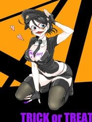 black_hair creepypasta female halloween jeff_the_killer legwear miniskirt police_uniform puberty rule_63 small_breasts teenager white_panties white_skin