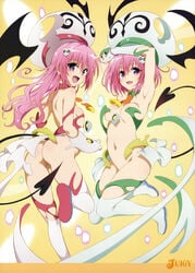 areola erect_nipples momo_velia_deviluke nana_asta_deviluke no_bra nopan possible_duplicate tail thighhighs to_love-ru underboob