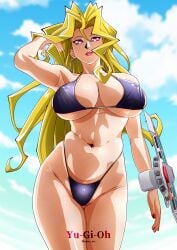 1girls alternate_version_available big_breasts bikini blonde_hair breasts duel_disk female female_only huge_breasts large_breasts mai_valentine purple_eyes saburo_des swimsuit yu-gi-oh!