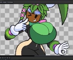 1girls 2023 big_breasts breasts cleavage cute female female_only flora_fauna glasses gloves kanna_(blaster_master) one_eye_closed peace_sign pixel_art plant_girl plant_humanoid smile smiling suit thick_thighs thighs wonster-chan work_in_progress