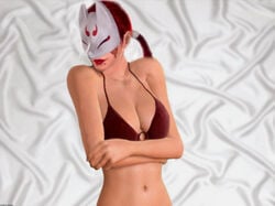 1girls bikini breasts female kunimitsu mask namco red_bikini red_hair red_lips solo tekken tekken_! tekken_2 tekken_tag_tournament tekken_tag_tournament_2 xkalipso