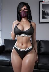 3d ai_generated blacked blacked_clothing blender clothed curvy curvy_figure dreamcuc large_breasts latex latex_underwear looking_at_viewer mileena mileena_(mkx) monster_girl mortal_kombat mortal_kombat_x photoshoot pose posing solo solo_female