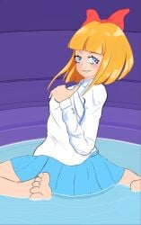 blue_eyes feet ongezellig orange_hair suggestive water